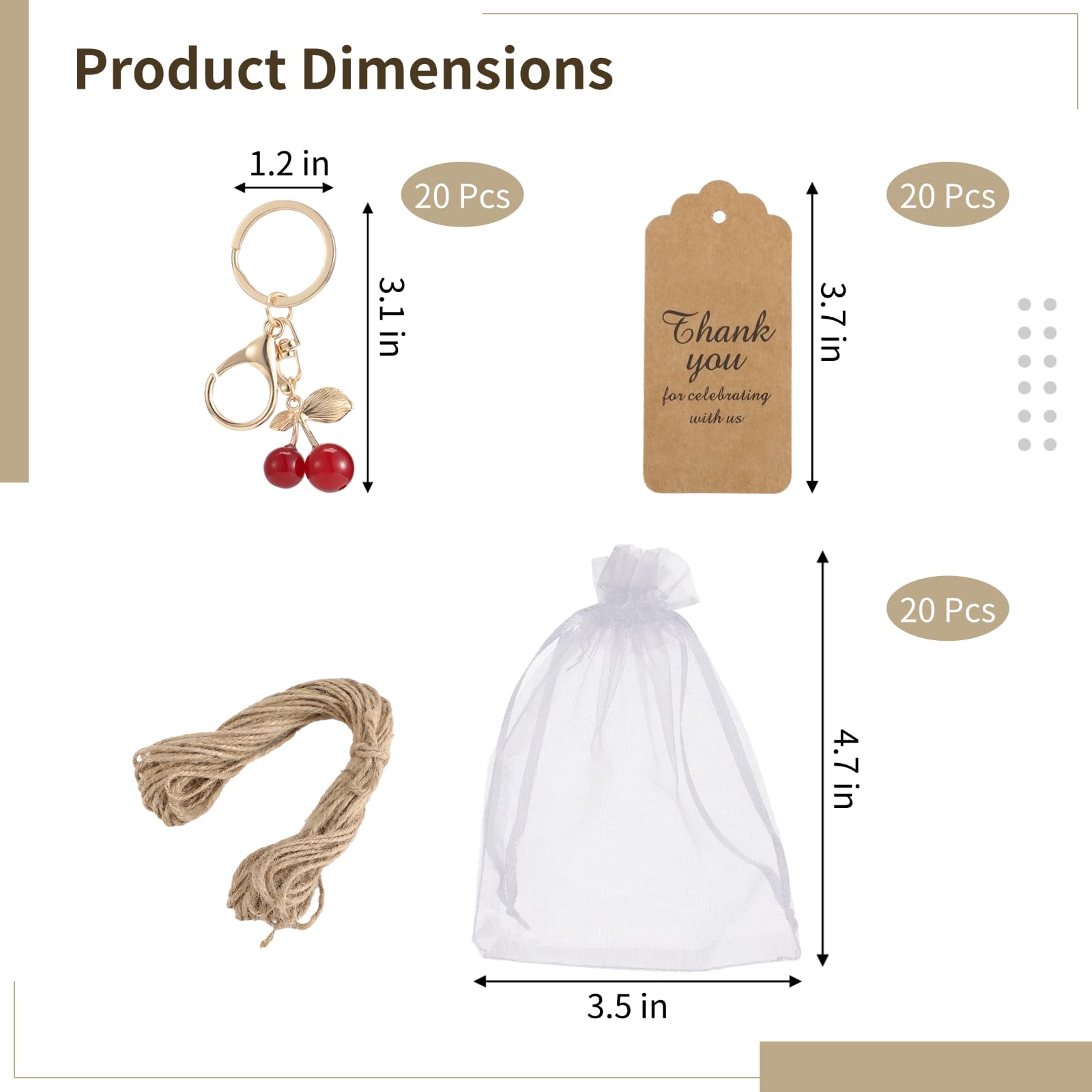 Generisch 20er-Set rote Kirsch-Schlüsselanhänger als Partygeschenk, Frucht-Charm-Schlüsselring mit Dankesanhänger und Organza-Beutel, Kirsch-Accessoires als Geschenk für Gäste, Hochzeit, Geburtstag