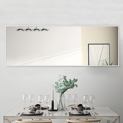 NeuType Espejo de longitud completa de 51 x 16 pulgadas, espejo de suelo con marco de aleación de aluminio con soporte, espejo de dormitorio grande,