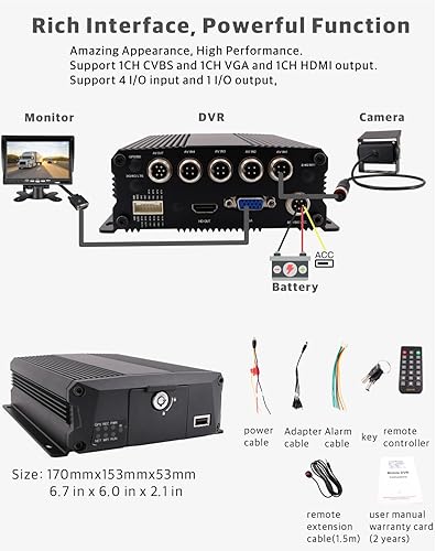 Miniatura 2 de JOINLGO Kit de grabadora de vídeo H.264 de 4 canales de 2.0MP 1080P AHD para vehículo móvil, DVR MDVR, con visión nocturna, impermeable, lateral,