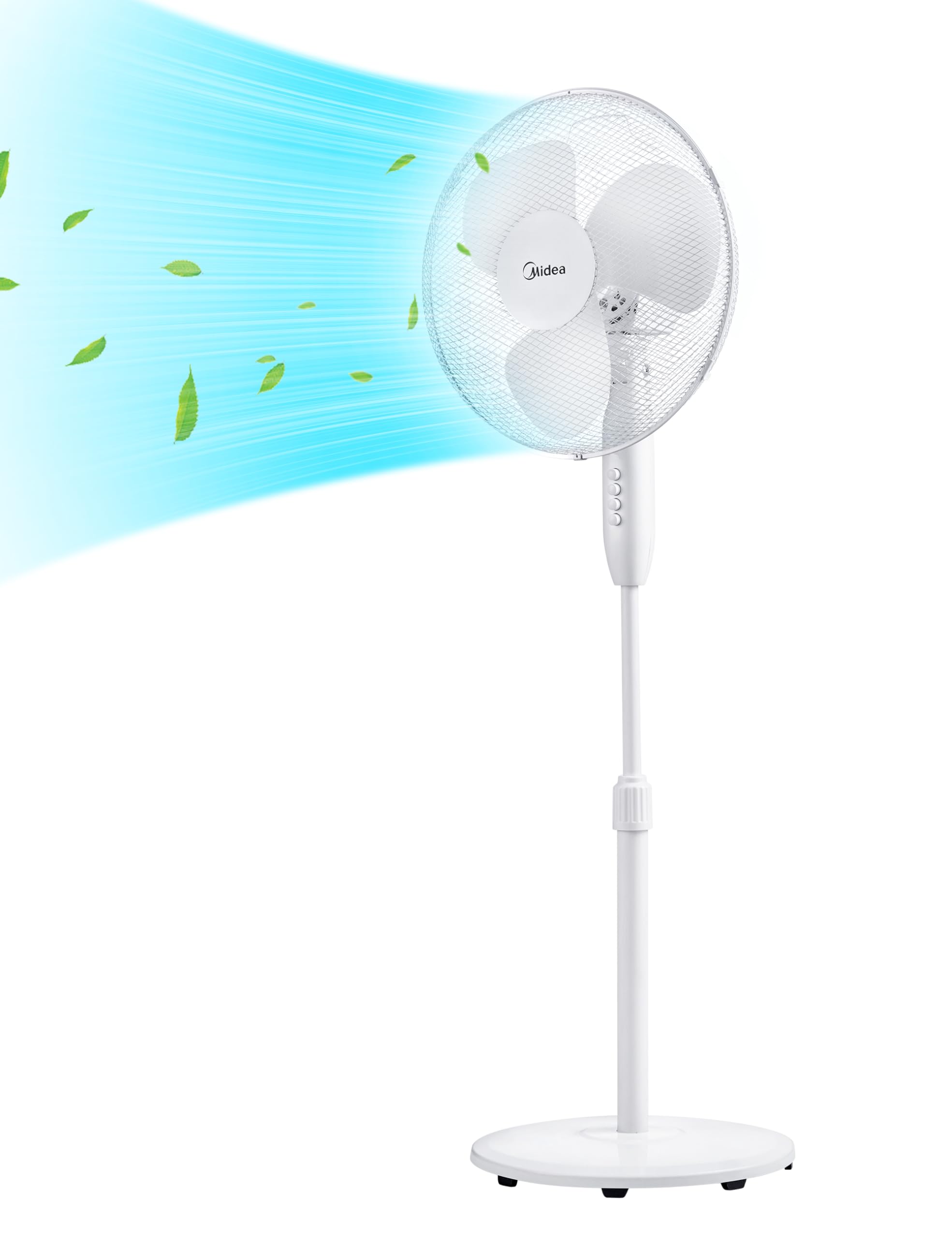 Midea FS40-16JA Standventilator, Starke Windkraft, Großes Luftvolumen, 40 W Leistung, Fernbedienung, Leiser Betrieb 55 dB-65 dB, Höhenverstellbar: Bis zu 130 mm, Drei-Geschwindigkeits-Einstellung