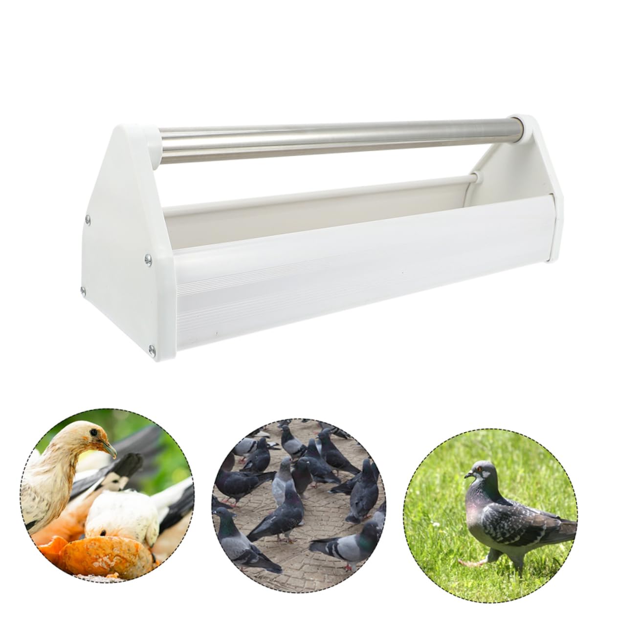 Comedero para Palomas de Acero Inoxidable Blanco, 2 Piezas | Ligero y Anti-salpicaduras, Apto para Aves en Campos y Patios, Diseño Dispensador de Alimento
