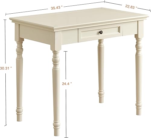 Miniatura 2 de Escritorios blancos de estilo rústico francés con cajones, mesa de computadora de madera maciza de 35 pulgadas para oficina en casa, sala de estar,