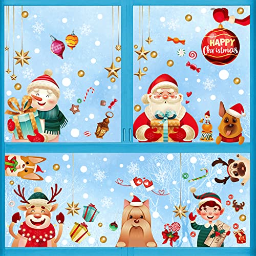 Decoración Navidad Ventanas, 160 Pegatina Copo de Nieve Navidad, Copos Nieve Stickers Papá Noel, Reutilizables Vinilos Navidad, Impermeable Calcomanía Extraíbl Papá Noel, Pegatinas Navidad Ventana Cover