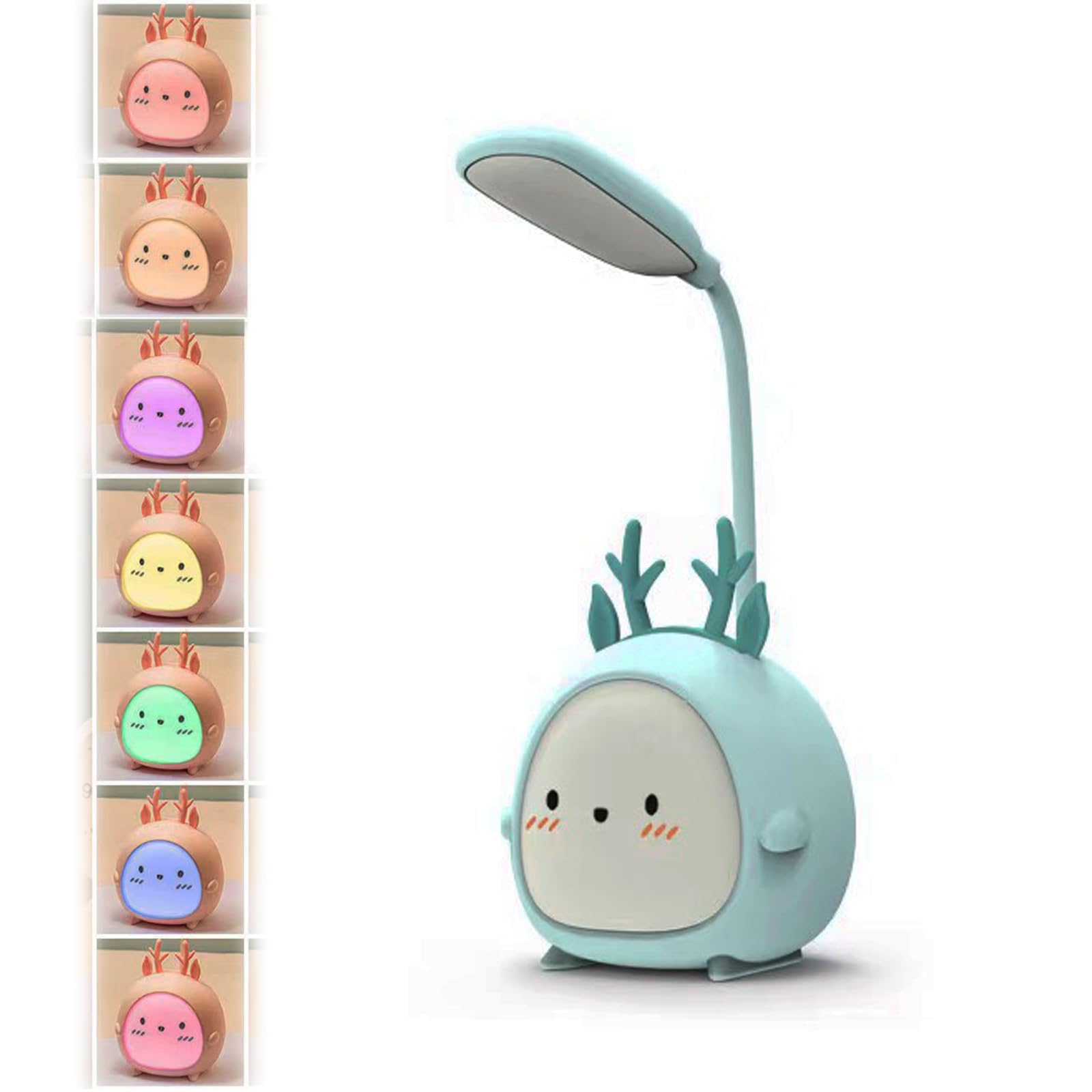 Portable LED Deer Table Light, Mini Foldable USB Rechargeable Reading Light for Bedroom Children's Bedside Study (Blue Antelope Deer)