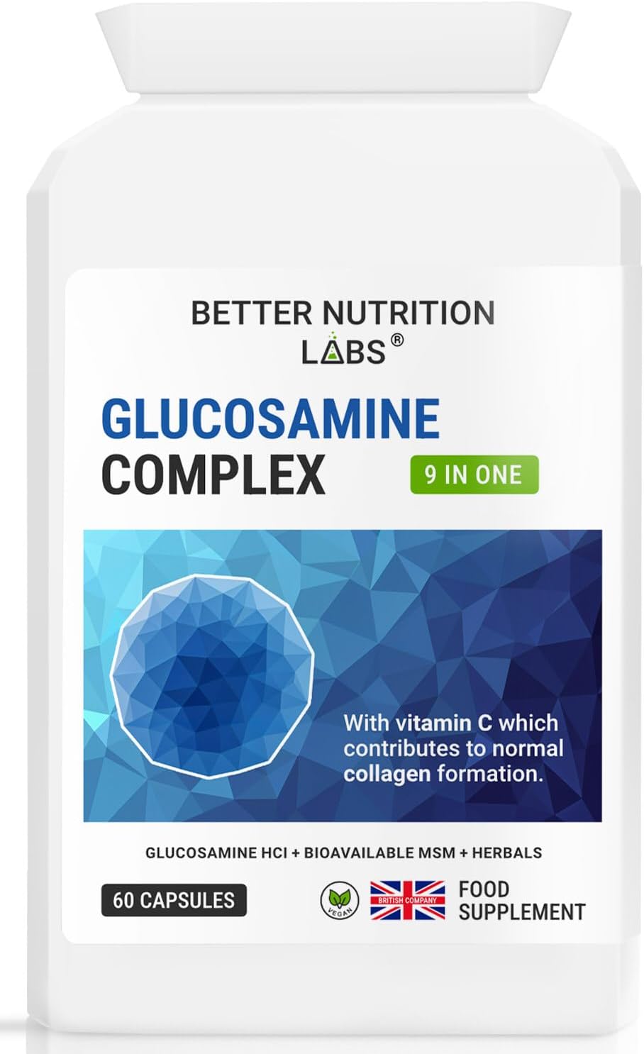 Glucosamine Complex – 9-in-1 Vegan Joint Support Formula with MSM, Vitamin C & Herbal Blend – 60 Easy-to-Swallow Capsules – Better Nutrition Labs