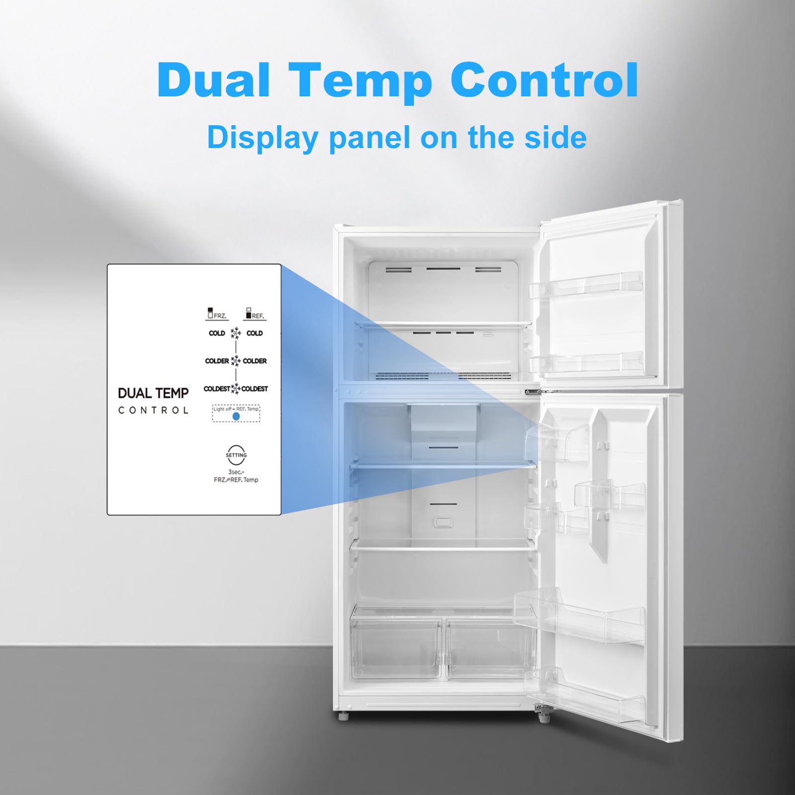 Techomey 20.5 Cu.Ft Top Freezer Freestanding Refrigerator, Upright Fridge Reversible Door, LED Light, Garage Ready, 110v, White on Fridge.com - View 5