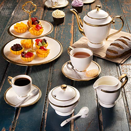 Cj 6 Xícaras Café com Pires de Porcelana Paddy Rojemac Branco / Dourado