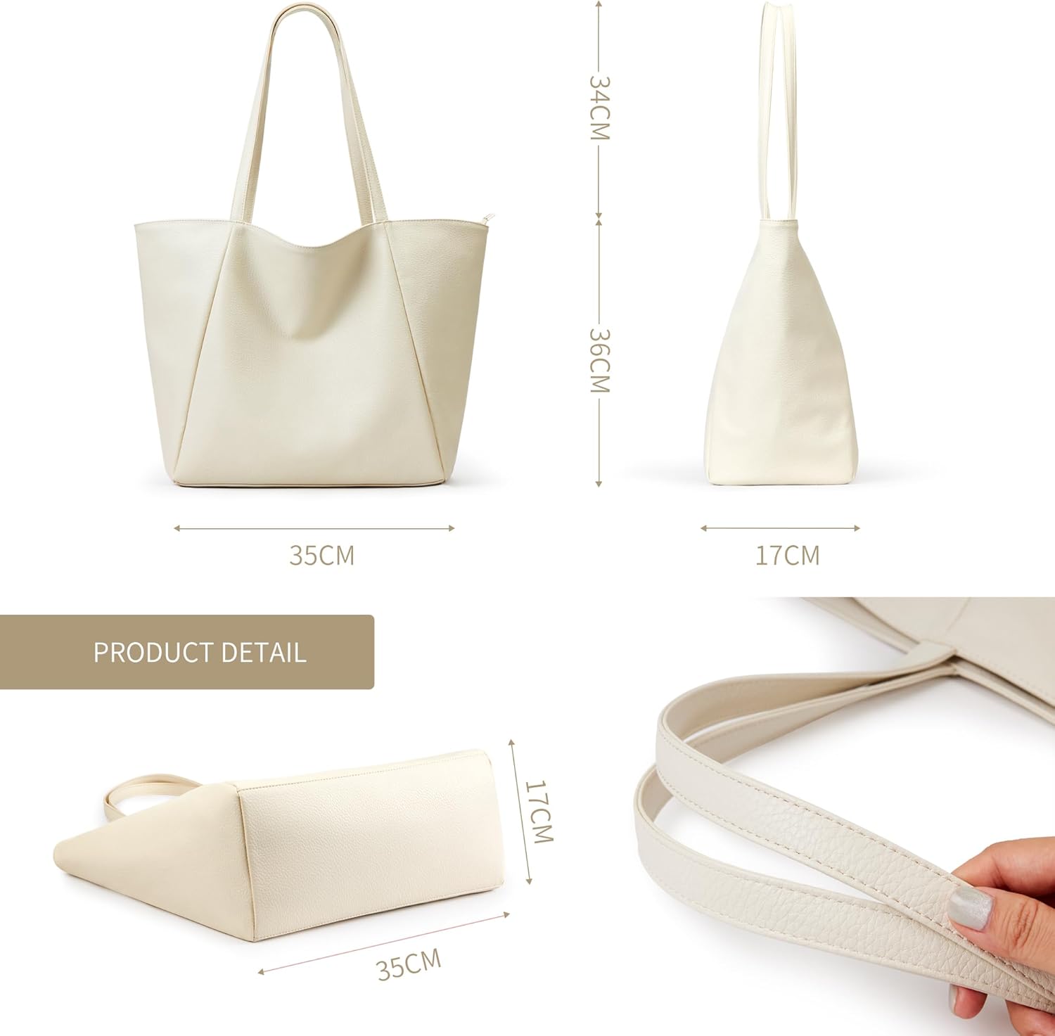 KALIDI Large Tote Bag Vegan Leather Casual Zipper Work Bag Weekender Hobo for Women 23L Oversize Shoulder Travel Purse - Image 6