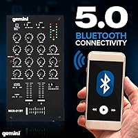 Vista 6 de Gemini - Mezclador de DJ de 2 canales con Bluetooth, ecualizador de micrófono, control de curva Crossfader, construcción de metal resistente