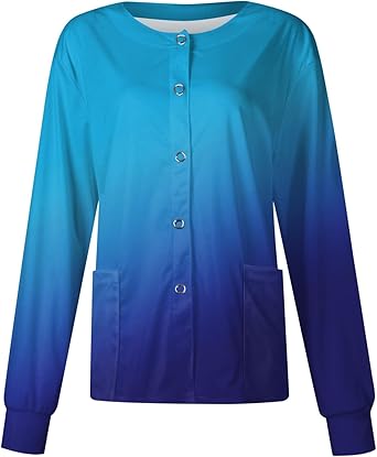 Printed Scrub Jackets for Woman Print Long Sleeve Plus Size Womens Scrubs for Women Nursing Jacket with Pockets