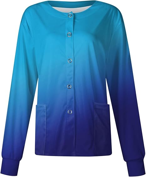 Printed Scrub Jackets for Woman Print Long Sleeve Plus Size Womens Scrubs for Women Nursing Jacket with Pockets