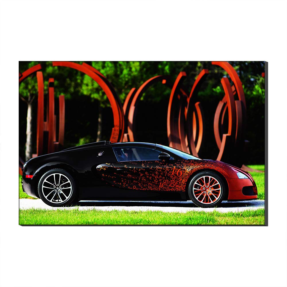 Pięćsprzedawca Super czerwony i czarny samochód sportowy przez Bugatti Malarstwo Płótno Wall Art Modern Dekoracje do domu Dekoracje do salonu Sypialnia Galeria (z ramą, 60_x_90_cm)