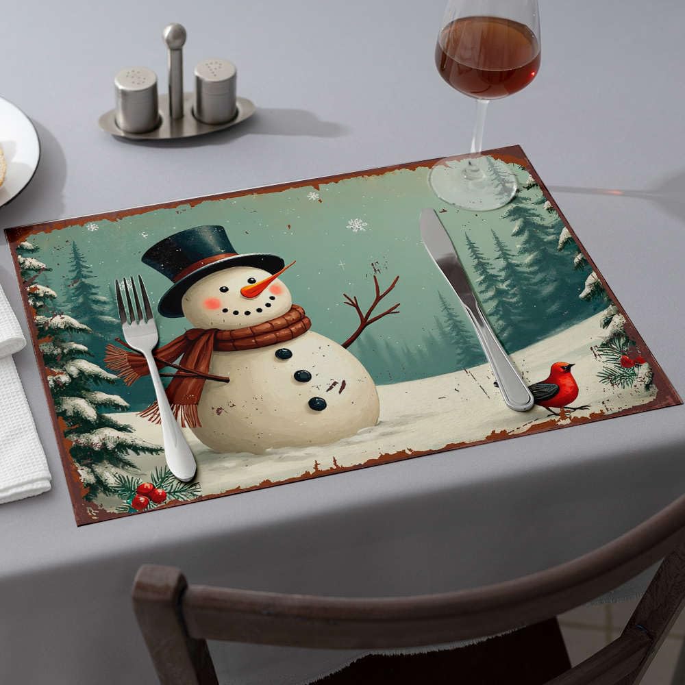 Chemin de table d'été motif bonhomme de neige et oiseau rouge rose