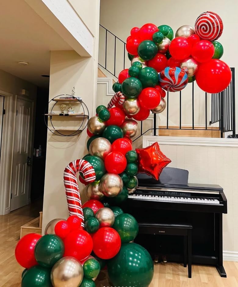 Miniatura 6 de AobkDeco Kit de arco de guirnalda de globos de Navidad de 151 piezas con globos rojos, blancos, dorados, verde oscuro, globos de papel de aluminio,