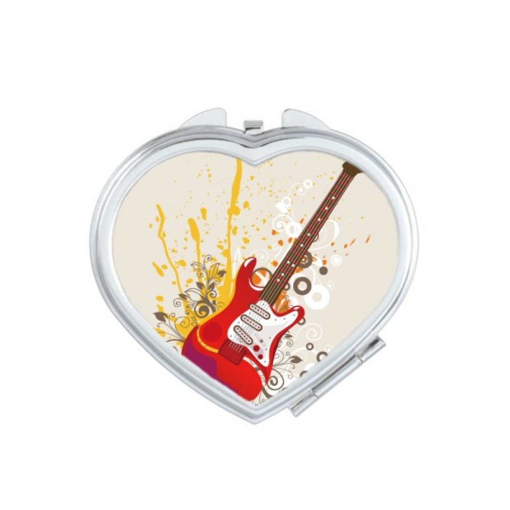 Miroir compact portable avec motif guitare cœur bleu, accessoire de maquillage de poche mignon