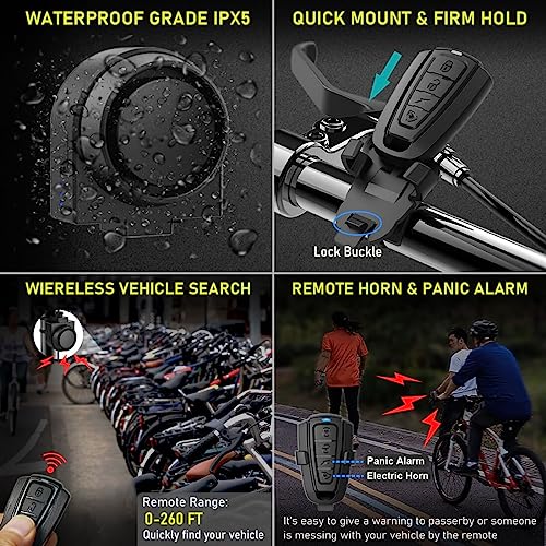 image for PADONOW Wireless Remote Bike Alarm: 115dB Super Loud Bicycle Vibration