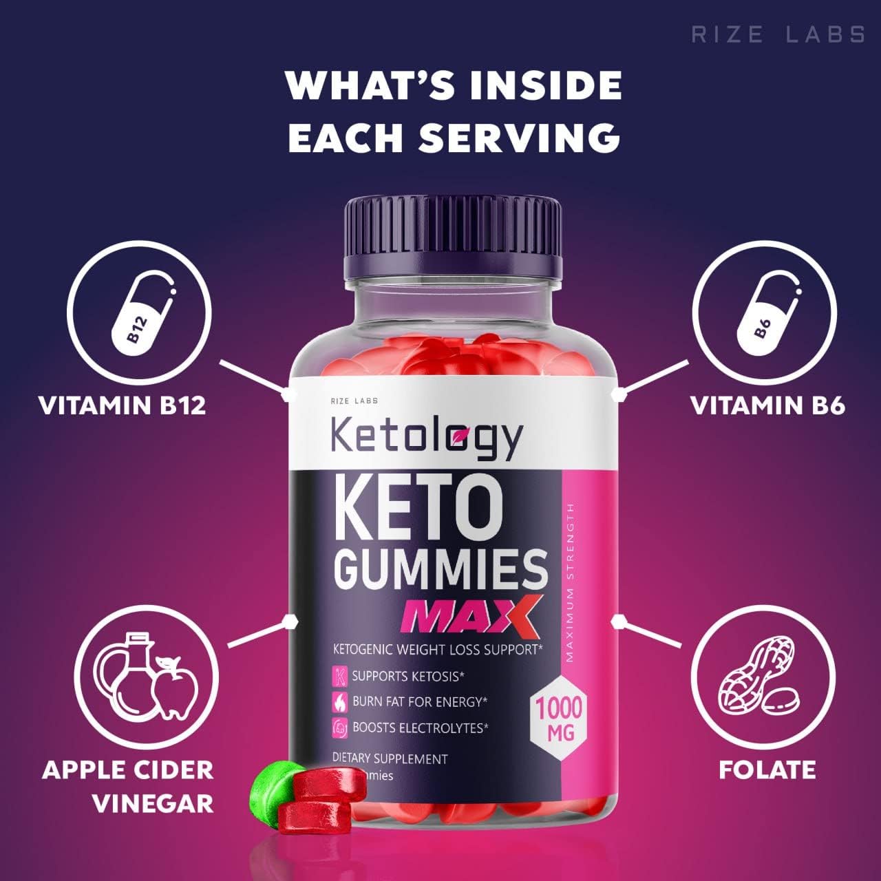 rize labs - Ketology Keto ACV Gummies - Advanced Apple Cider Vinegar Gummies (300 Gummies) (Pack of 5)