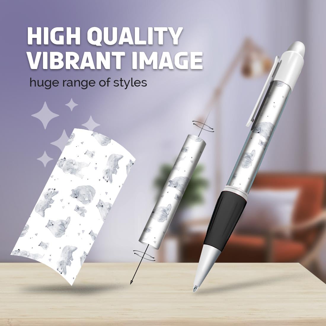 Set of 4 White Ballpoint Pens (Photo Insert) - Winter Polar Bear Christmas Snow - Soft Feel Finger Grip #170930 - Image 2
