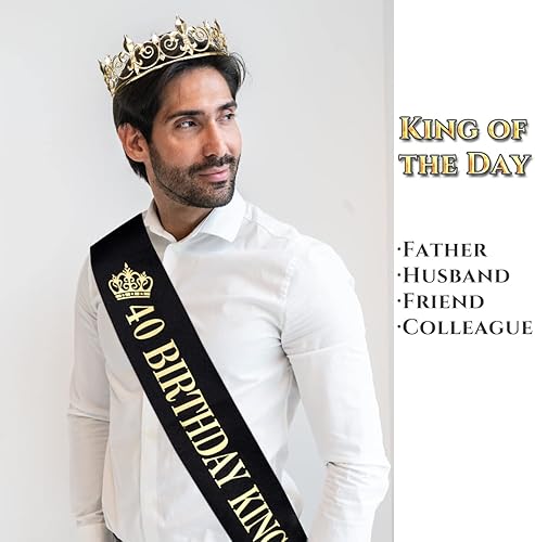 Miniatura 3 de Hapdoo Decoraciones de cumpleaños número 40 para hombres, corona de cumpleaños 40 y banda de cumpleaños King para hombres, decoraciones de
