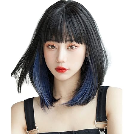 Amazon Co Jp ウィッグ インナーカラー ボブ 黑ブルー セミロング ミディアム レディース ショート ロング フルウィッグ 女性 カツラ 女の子 かつら ナチュラル サラサラ 自然 医療用 小顔効果 ネット付き 耐熱性抜群 デート グラデーション ビューティー