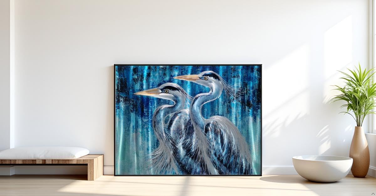 Yihui Arts Blue Heron Metal Wall Art - Exquisite Hand Crafted 3D Aluminum Artwork