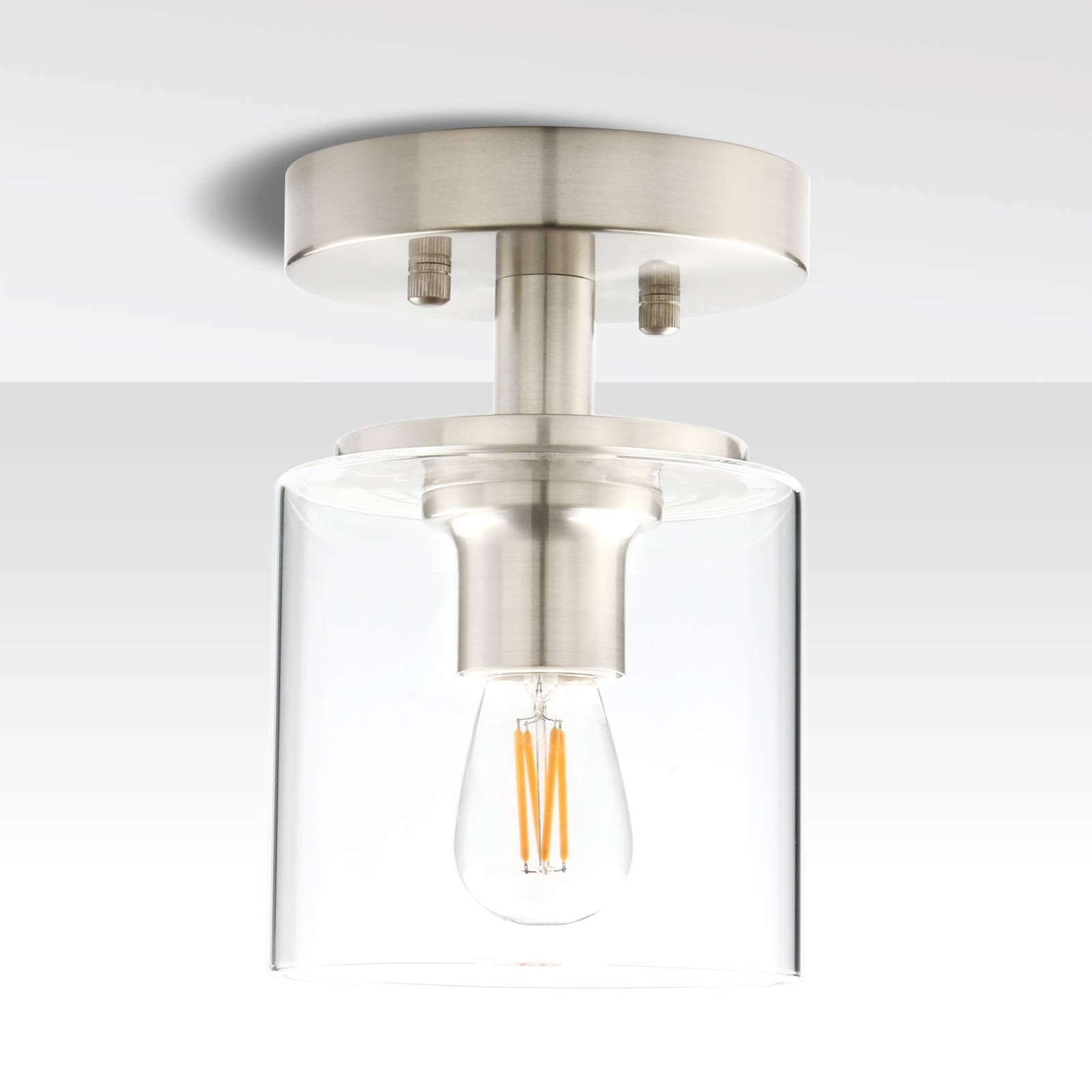 Yosoan Industrial Glass Ceiling Lights, Edison Pendant Light Fitting, Flush Ceiling Light Fixture, E27 Srew (Brushed)