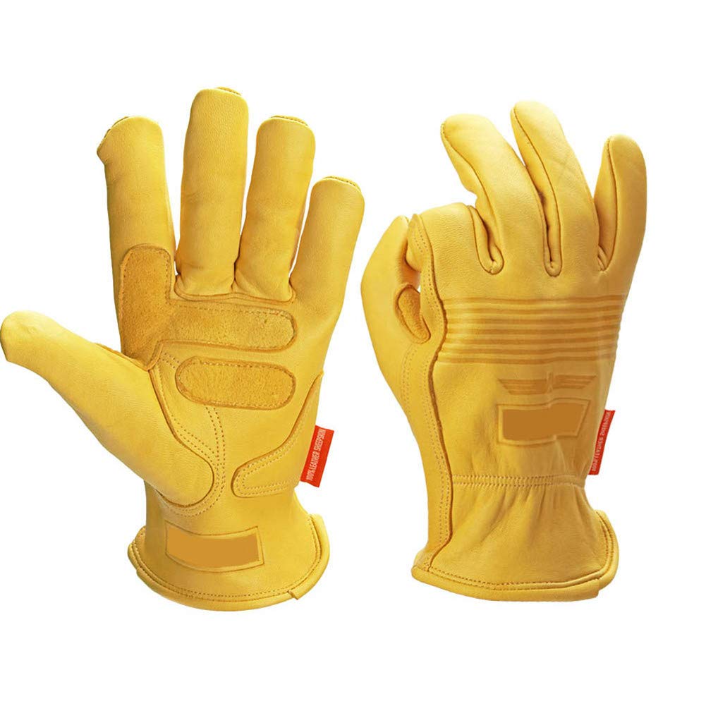 DYHQQ Superior Goatskin Leather Work Gloves – Kevlar Lined Cut Resistant, Arc Flash Safety Work Gloves,L
