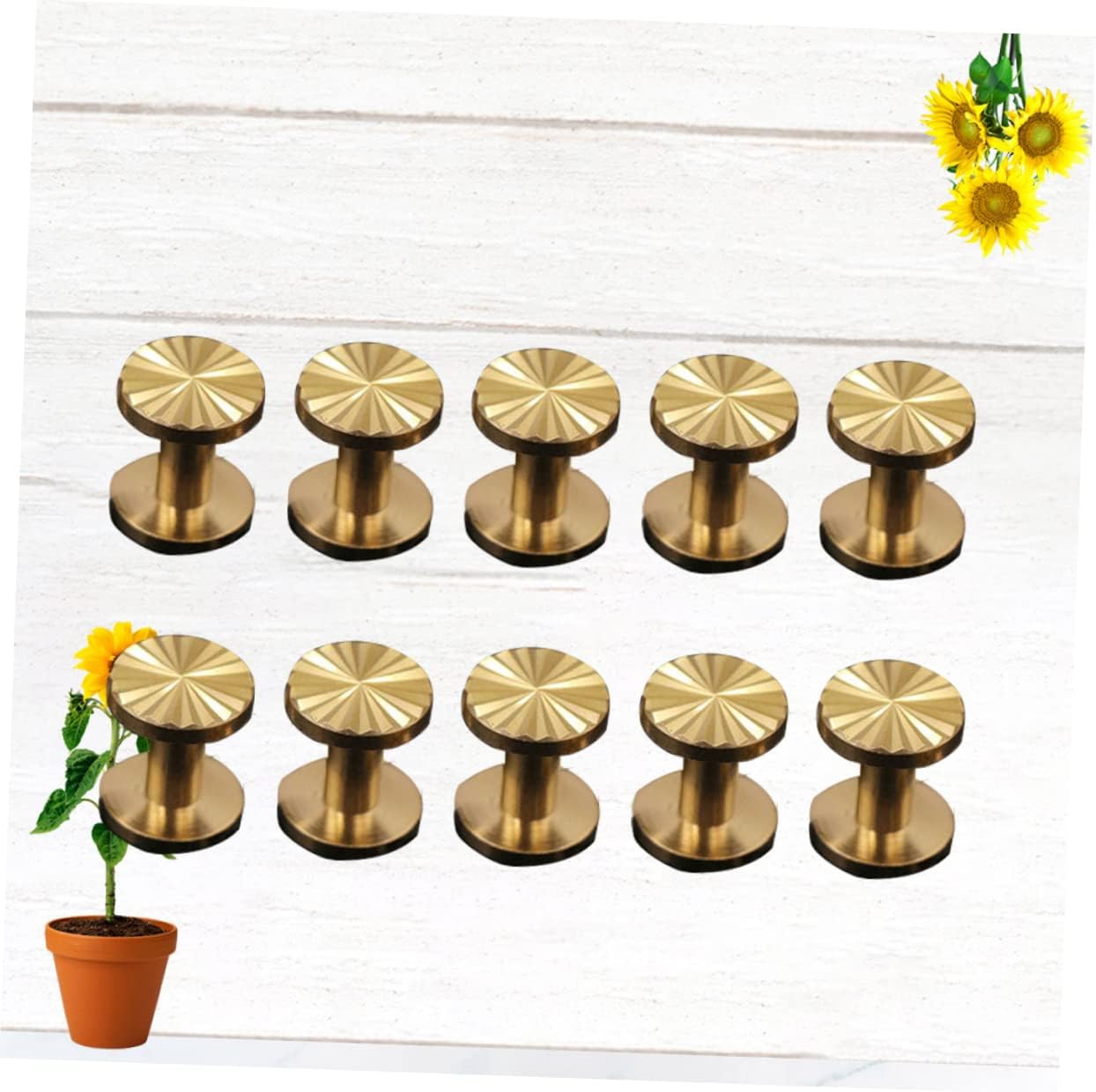 KOCKSHION 10pcs Solid Brass Sunflower Fasteners Belt Harness Rivets for Leather Craft DIY Lightweight Easy to Use for Bags Luggage and Belts