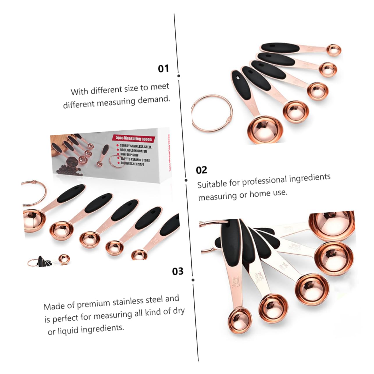 Ciieeo 3 Ensembles Cuillère à mesurer de en or rose cuillere doseuse cuillères à mesurer accessoires de cuisine cuillère à cocktail Acier inoxydable Rose Gold