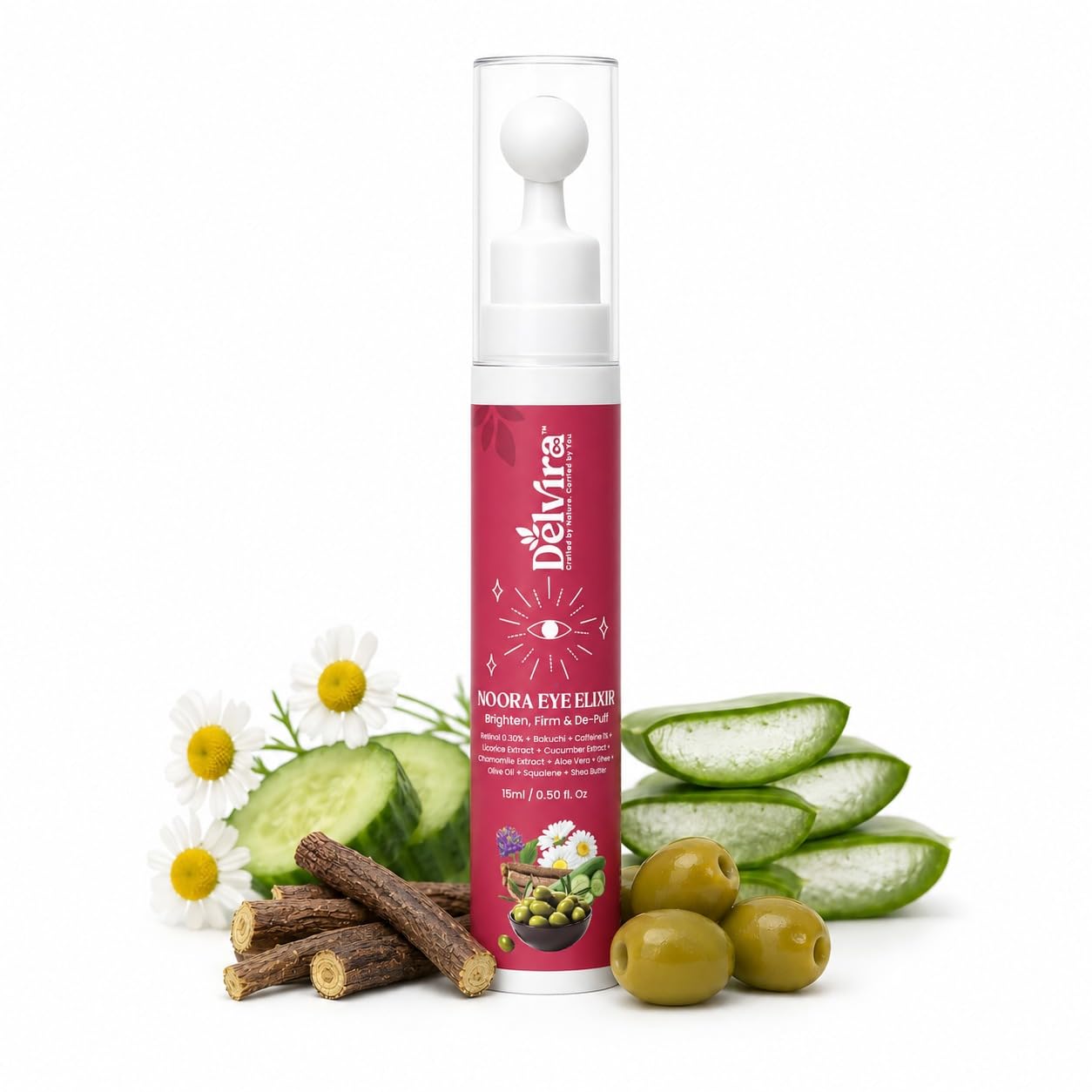 Delvira Noora Eye Elixir Under Eye Cream with Retinol, Bakuchi & Caffeine for Dark Circles, Puffiness, Fine Lines, Hydration & Firming Care, Brighten De-Puff Formula, 15ml-image-40