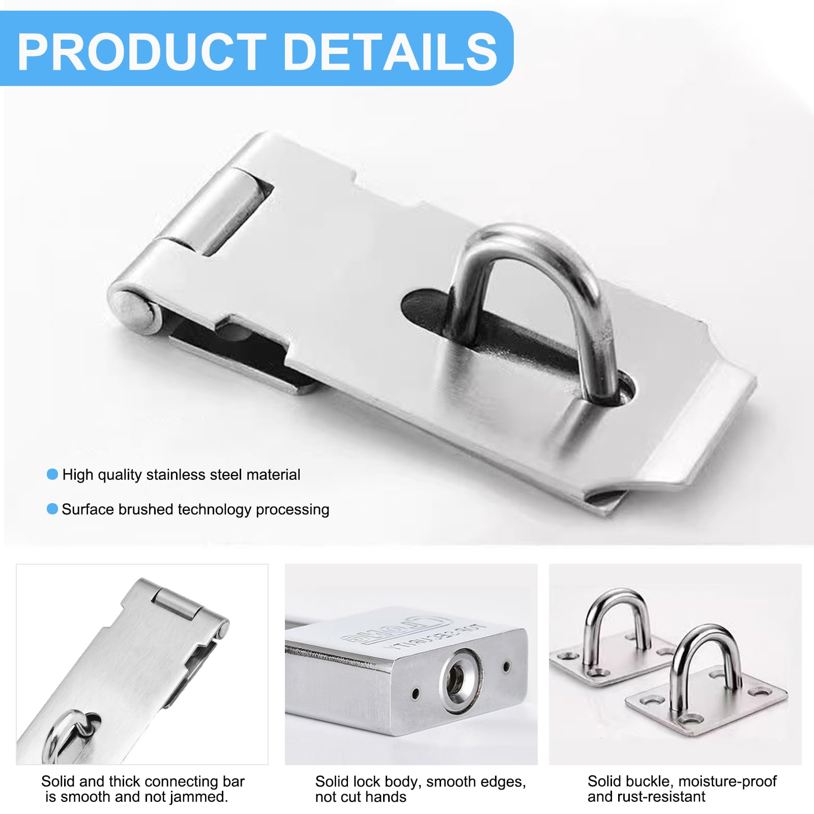 3-Inch Heavy-Duty Door Hasp & Staple Lock with Keys - 90-Degree Latch Clasp for Gates Sheds, Gardens, Bedrooms - Image 3