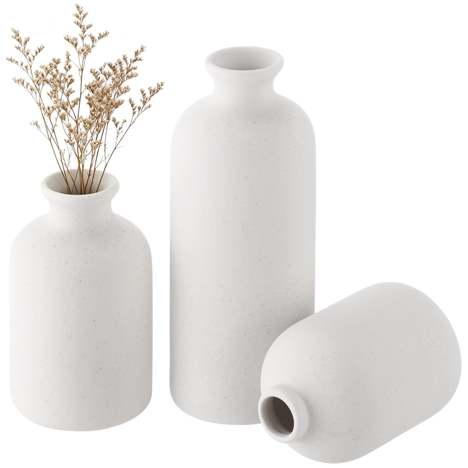 Keramikvasen-Set, modern, Boho-Stil, dekorative Blumenvasen für Pampasgras und Trockenblumen, 3 Größen für Heimdekoration, Wohnzimmer, Eingangsbereich, Regale, Weiß, 3 Stück