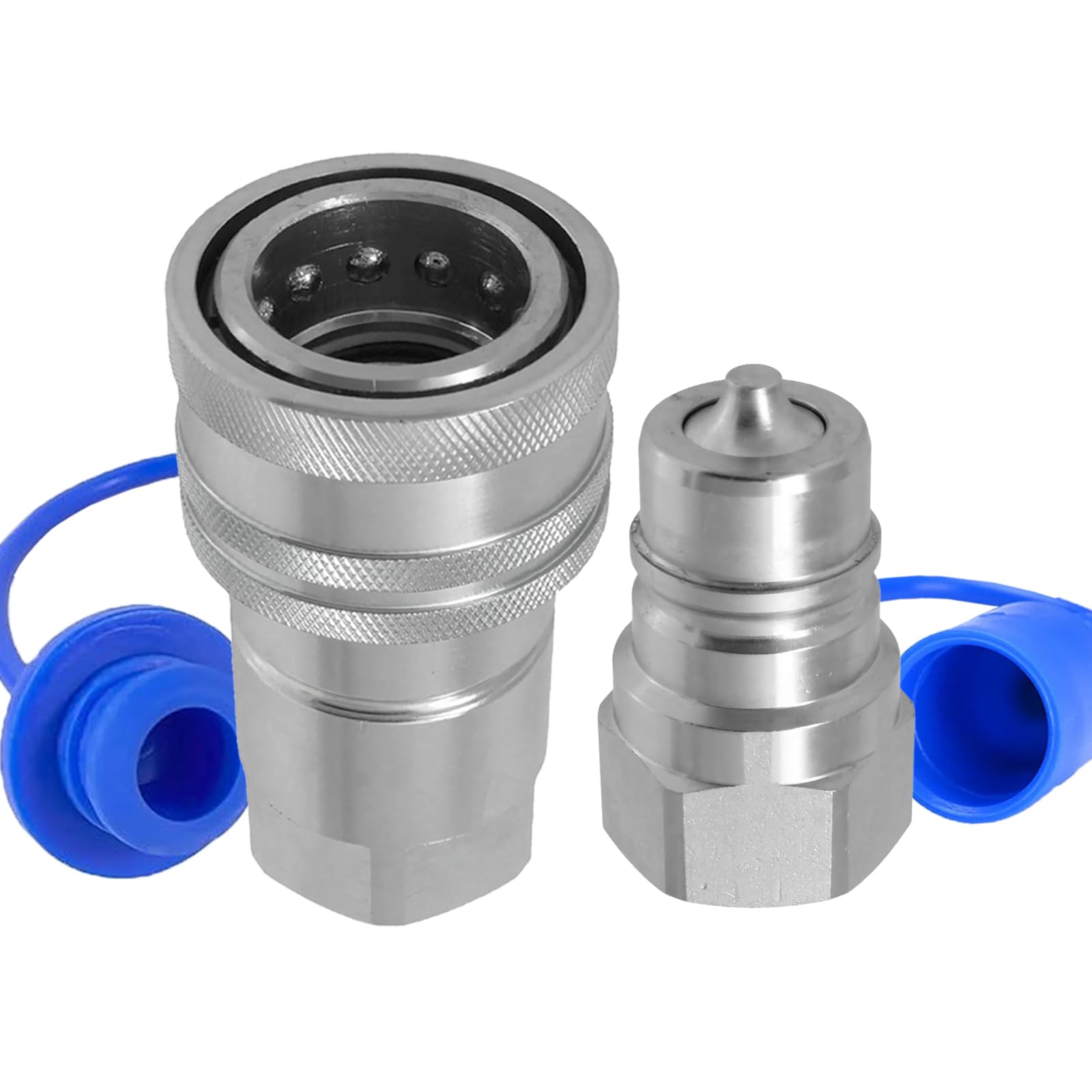3/8" Ag ISO 7241-A Hydraulic Quick Connect Tractor Couplers with Dust Caps,Poppet Pioneer Style,Hydraulic Quick Coupler 3/8" NPT Thread & Body-1 Sets