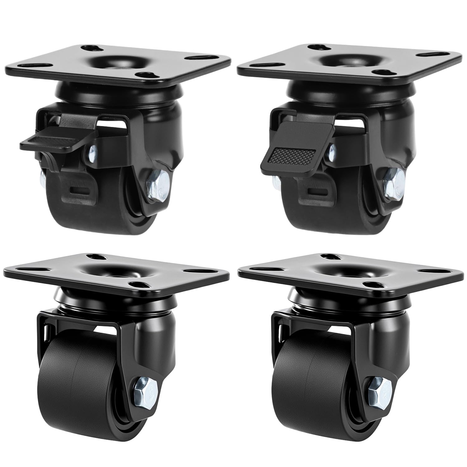 QWORK® Set di 4 Ruote Girevoli Carichi Pesanti 50mm con Freno, Capacità 500KG, Silenziosa e Antivibrazione - Rotelle per Mobili, Carrello, Workshop