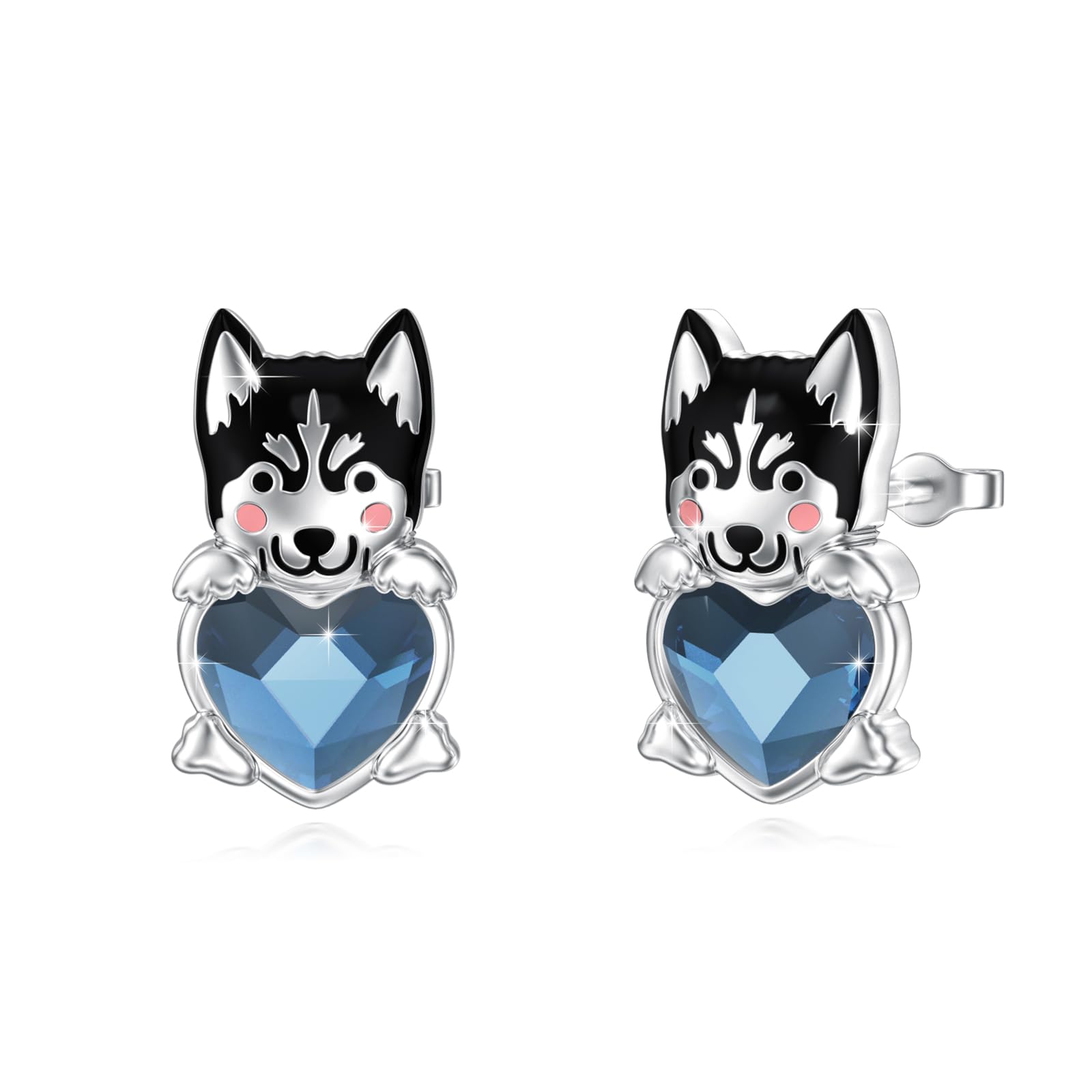 Hunde Ohrringe 925 Sterling Silber Schneehund/Schäferhund/Hund Chihuahua/Bichon Frisé/Schäferhund/Französische Bulldogge Ohrstecker Blauer Kristall Hunde Schmuck Geschenke für Damen Mädchen