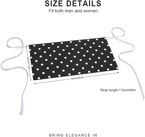 Miniatura 3 de Delantales de cintura con patrón simple de lunares en blanco y negro con 3 bolsillos, para camarera, chef, medio delantal para mujeres, hombres,