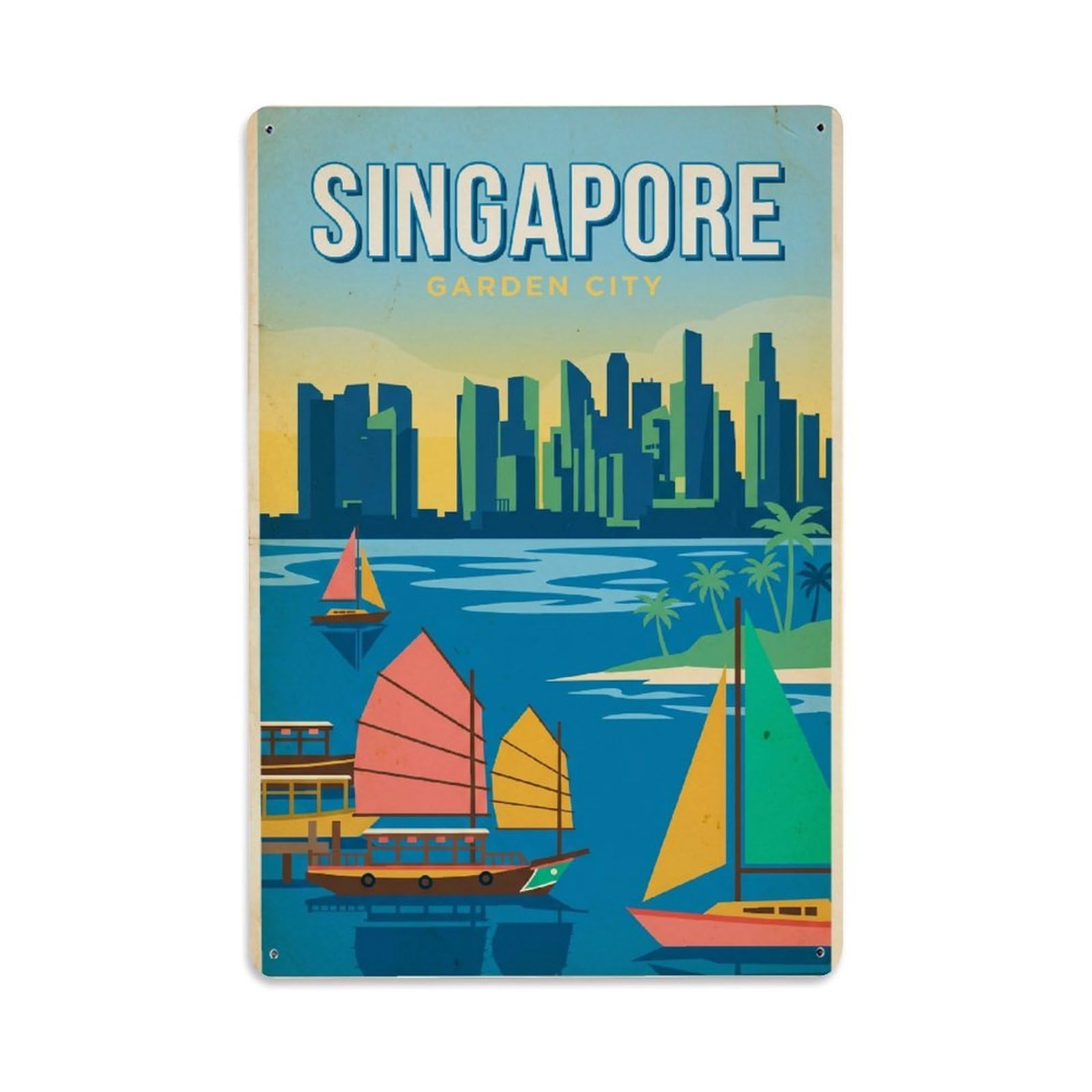 Gead 8X12inch Style Vintage Travel Singapore Marina Metal Tin Sign