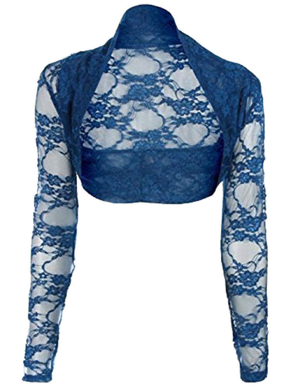 Divadames Womens Cropped Lace Shrug Ladies Bolero Teal Size S/M (UK 8-12)
