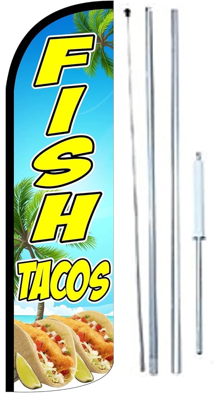Fish Tacos Windless Flag With Complete Hybrid Pole set pack of 1