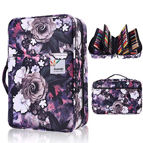 Shulaner Colored Pencil Case Slot Holds 300 Pencils or 200 Gel Pens with Zipper Closure Large Capacity Nylon Pen Organizer for Student or Artist (Gray Rose)
