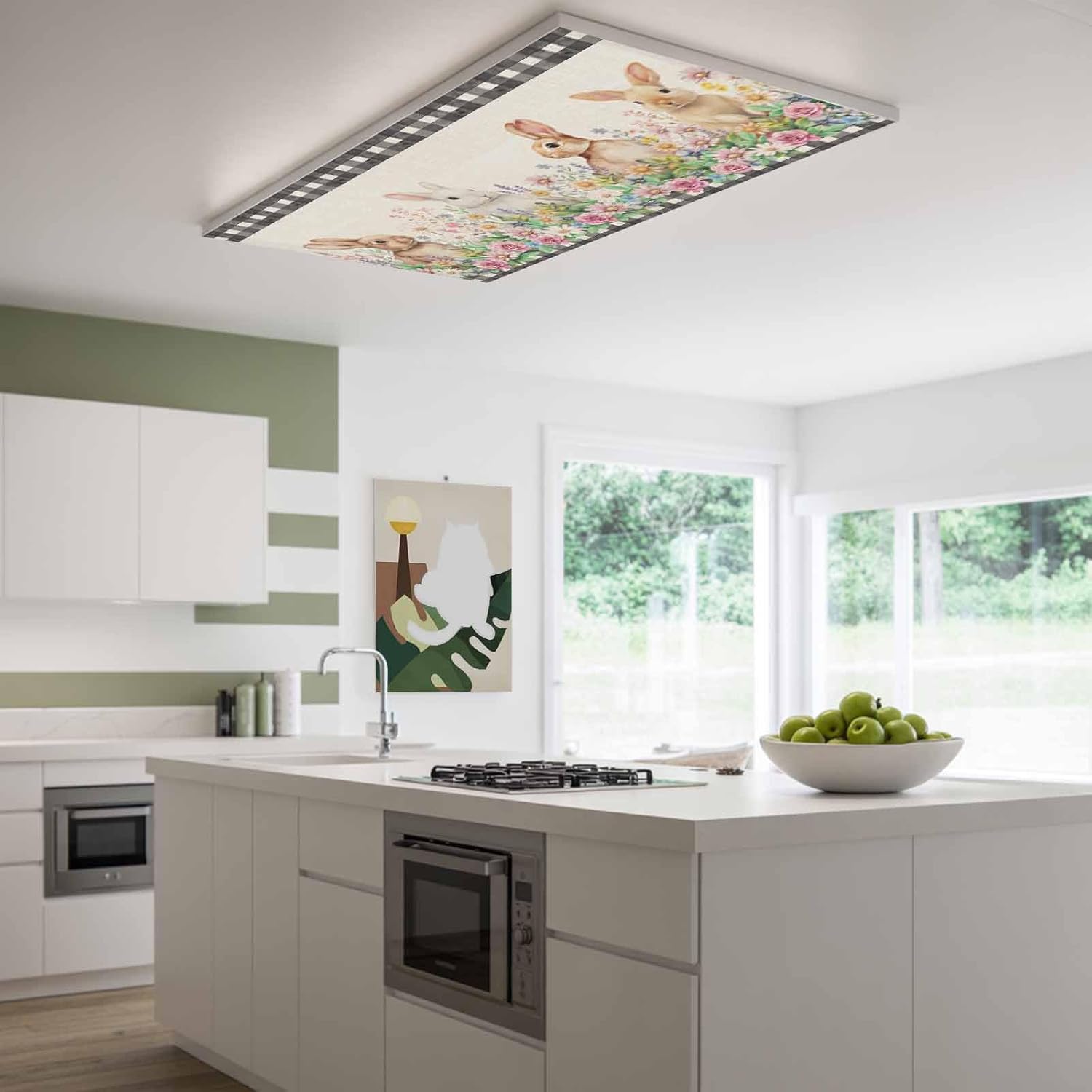 2x4 ft Fluorescent Light Cover for Ceiling Easter Rabbits Pink Rose Daisy on Linen Magnetic Light Filters, Spring Floral Leaf Ceiling Lampshades for Home School Office 4Pcs