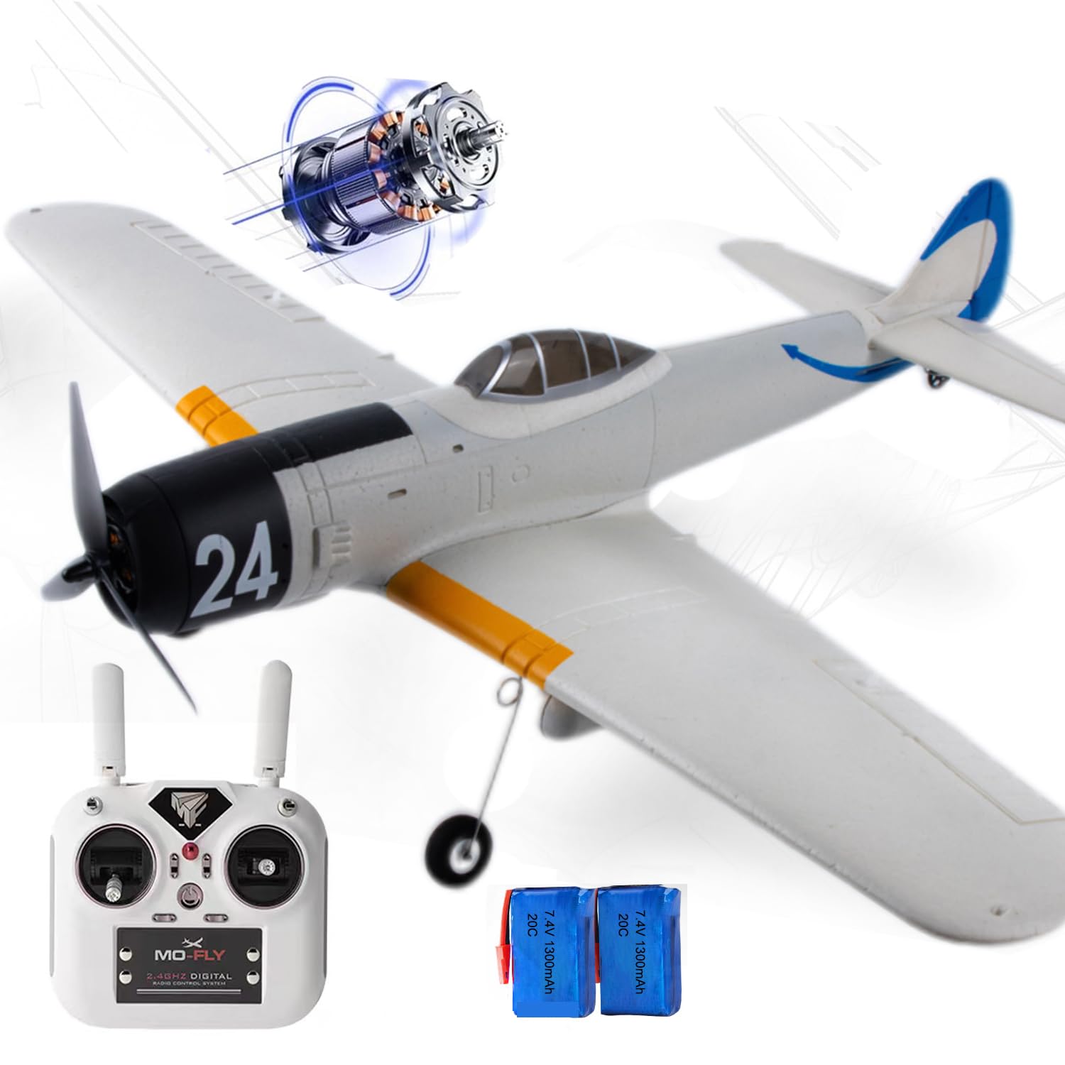 Ki-84 690MM 27.16-Inch Zero-Fighter Remote Controlled Plane Airplane for Beginners Adults Expert 4-Channel Brushless Motor RC Fixed Wing 3D /6G Stunt Flying Mode RC Glider 1/16 ( White 2-Battery )