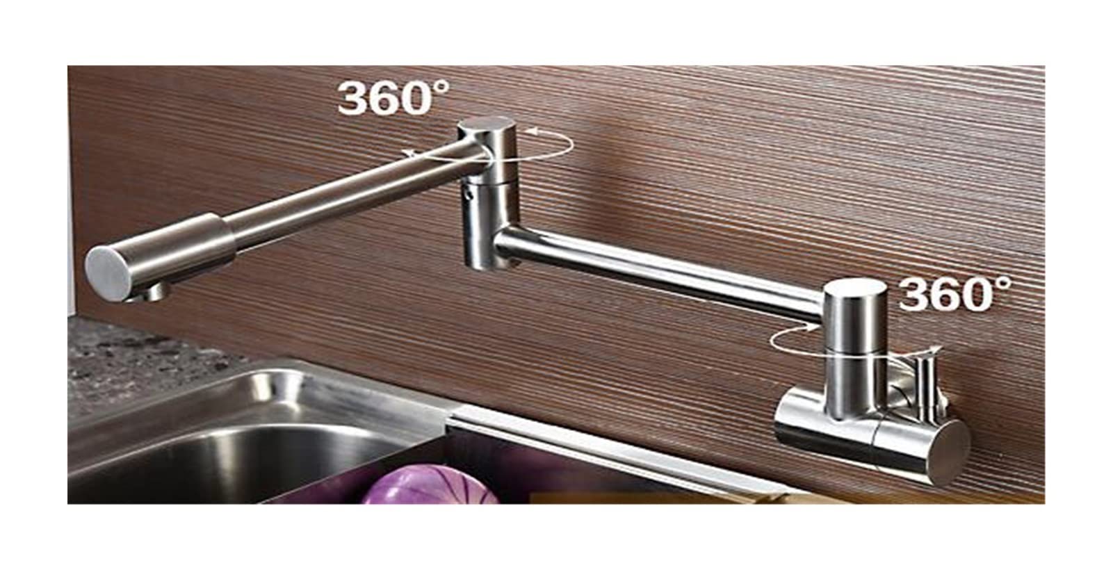 Grifo de baño, Articulating Kitchen Grifo de latón cepillado Níquel Pot Relleno Doble articulación Montaje pared Acabado