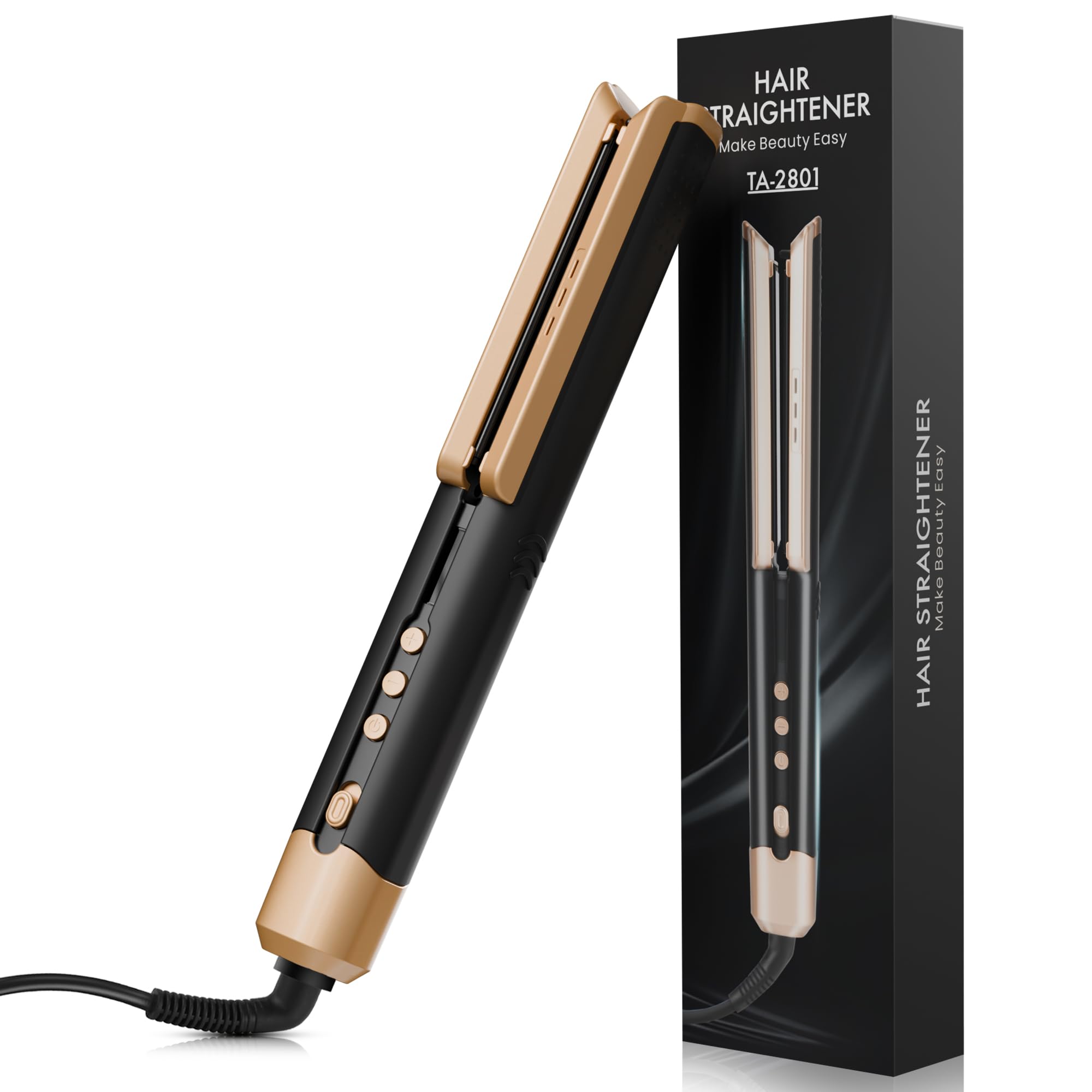 Hair Straightener Flat Iron, 1 3/4" Wide Ceramic Plates Ionic (Black)
