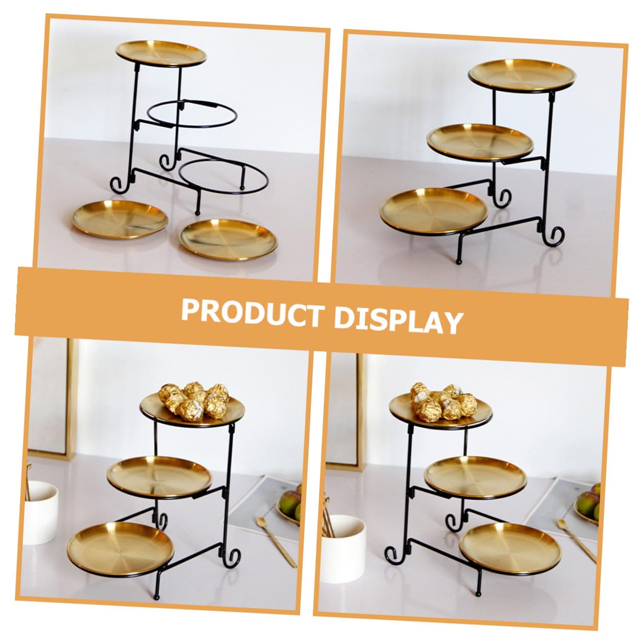 BESTYASH Alzatina 3 Livelli in Acciaio Inox Oro, per Frutta e Dolci | Portatile e Leggera, per Caramelle e Frutta Secca, Lavorazione Curata, per Picnic e Regalo