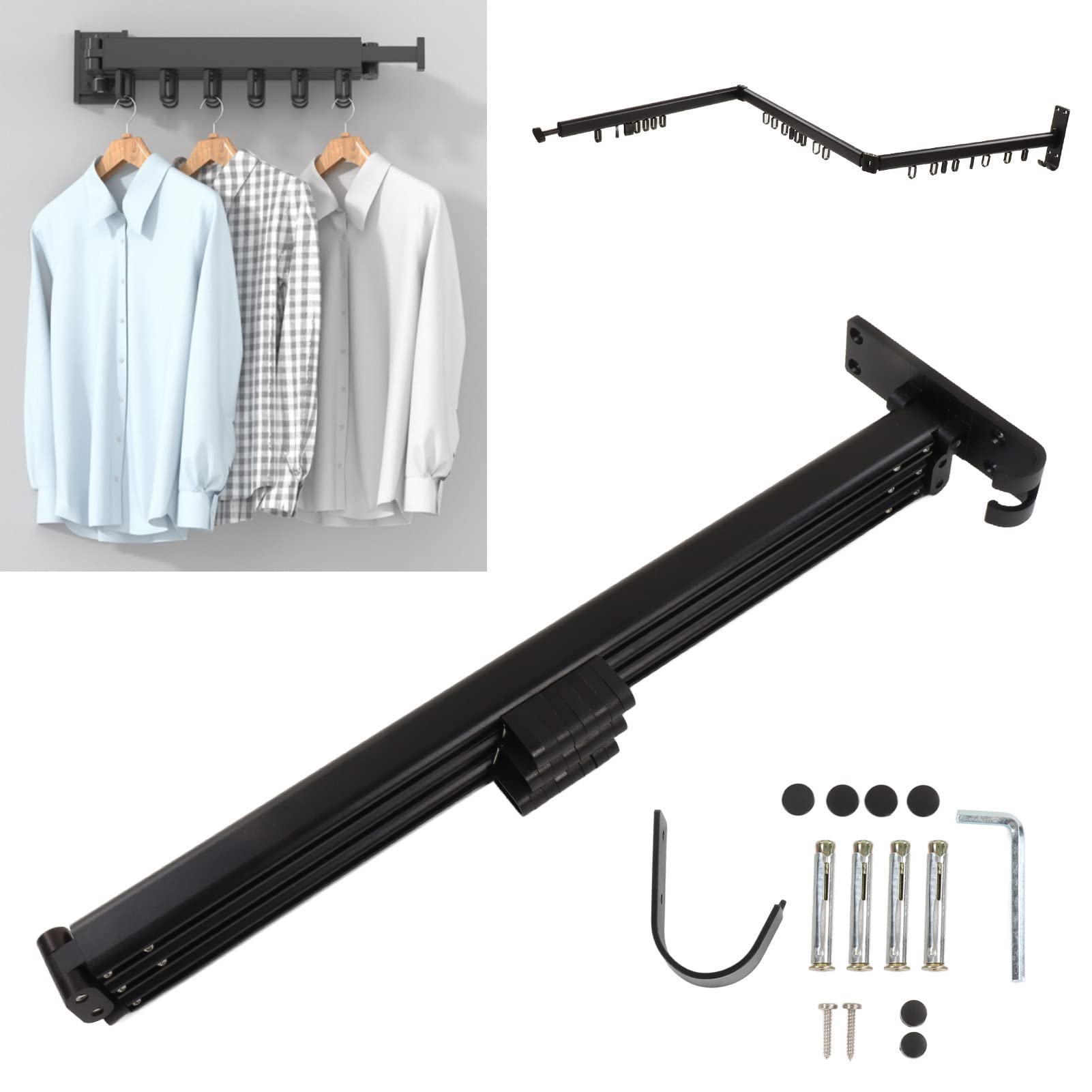 Tendedero de Ropa de Pared retráctil y Plegable, diseño de 3 Pliegues, de Aluminio, for secar Ropa, baño, Dormitorio, balcón, lavandería