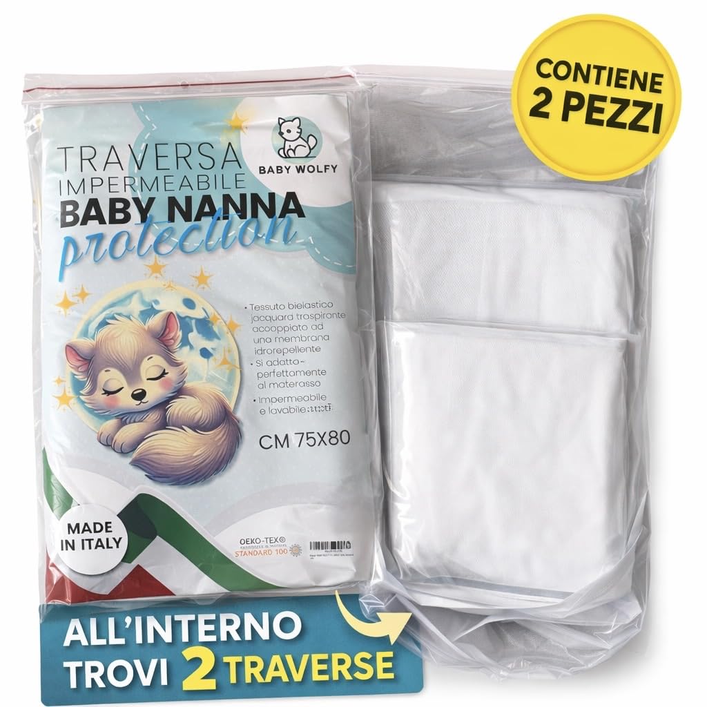 BABY WOLFY 2 Traverse Impermeabili 75x80 cm – Traversine Neonato Fasciatoio, Protezione Letto, Assorbenti Lavabili in Cotone OEKO-TEX® Made in Italy