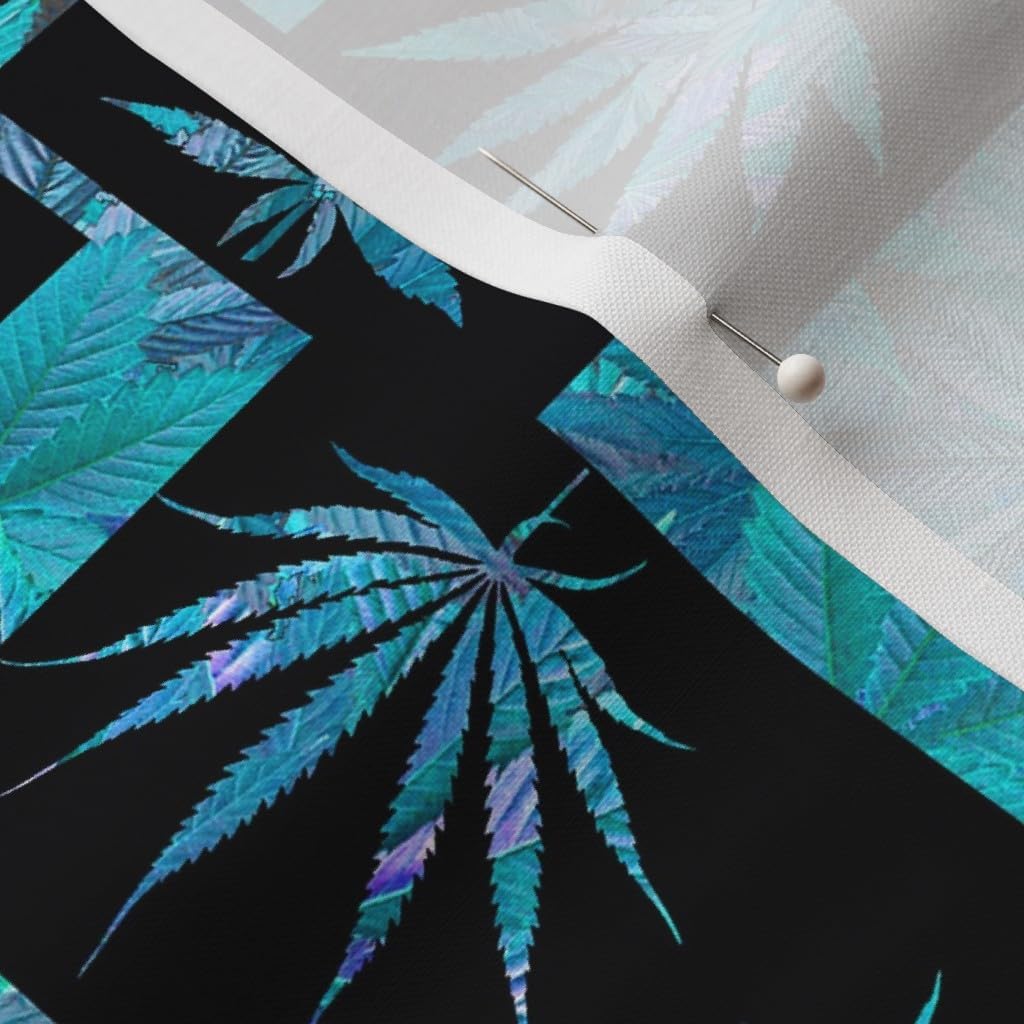 Spoonflower Fabric - Marijuana Leaf Turquoise Squares Cannabis 420 Weed Grass Printed on Petal Signature Cotton Fabric by The Yard - Sewing Quilting Apparel Crafts Decor