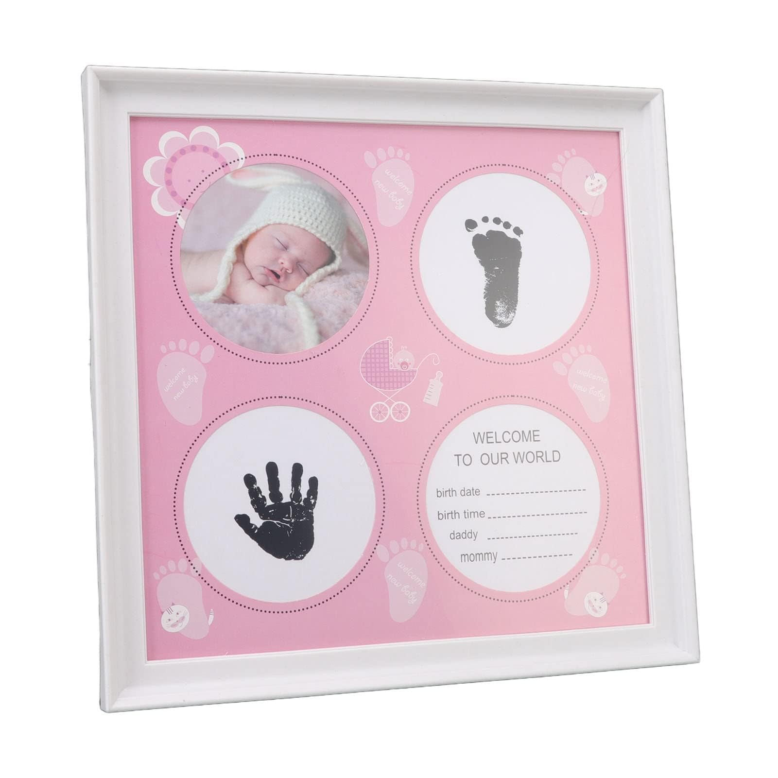 Kit per impronte di piedi del bambino, cornice in plastica per foto e impronte dei piedi del bambino (rosa)