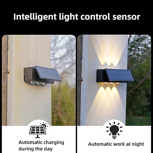 Miniatura 3 de ASLIDECOR Luces solares de pared con 2 modos de luz blanca cálidablanco frío, iluminación decorativa impermeable para exteriores con panel solar